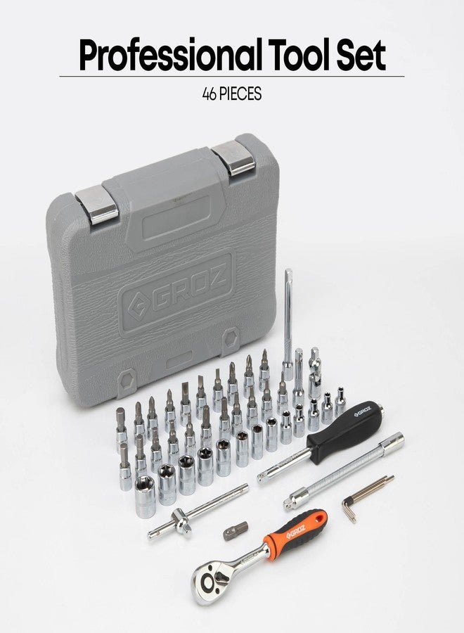 Groz 1/4" Drive 46 Pcs Hand Socket Set with Chrome Vandium Finish | ISO CERTIFIED | Hex Socket Set for Garages, DIY, Workshops, Professional Use | DIN 3120 | KIT/HSK/1-4/46 - Image 3